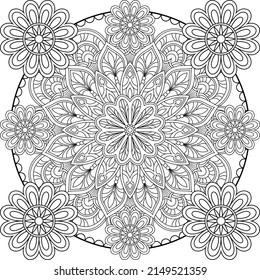 Vector drawing for coloring book. Geometric floral pattern. Contour drawing on a white background