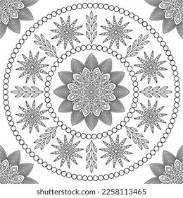 Vector drawing for coloring book. Geometric floral pattern. Contour drawing on a white background