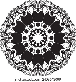 Vector drawing for coloring book. Geometric floral pattern. Contour drawing on a white background. Mandala.
