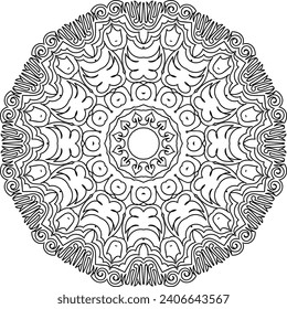 Vector drawing for coloring book. Geometric floral pattern. Contour drawing on a white background. Mandala.