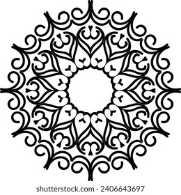 Vector drawing for coloring book. Geometric floral pattern. Contour drawing on a white background. Mandala.