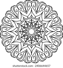 Vector drawing for coloring book. Geometric floral pattern. Contour drawing on a white background. Mandala.