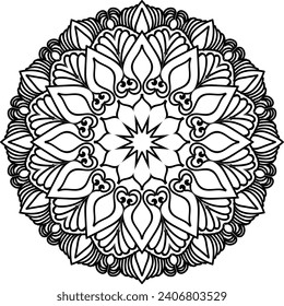 Vector drawing for coloring book. Geometric floral pattern. Contour drawing on a white background. Mandala.