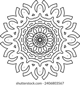 Vector drawing for coloring book. Geometric floral pattern. Contour drawing on a white background. Mandala.