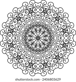 Vector drawing for coloring book. Geometric floral pattern. Contour drawing on a white background. Mandala.