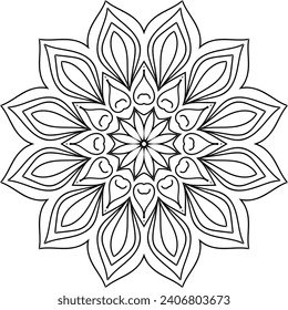 Vector drawing for coloring book. Geometric floral pattern. Contour drawing on a white background. Mandala.