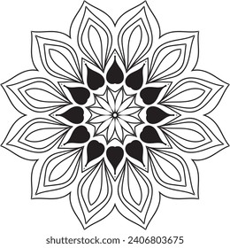 Vektorgrafik zum Färben des Buches. Geometrisches Blumenmuster. Studioaufnahme auf weißem Hintergrund. Mandala.