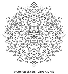 Vector drawing for coloring book. Geometric floral pattern. Contour drawing on a white background. Mandala.
