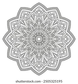 Vector drawing for coloring book. Geometric floral pattern. Contour drawing on a white background. Mandala.