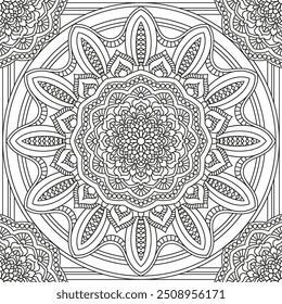 Dibujo de Vector para libro de colorear. Patrón floral geométrico. Dibujo de contorno sobre un fondo blanco. Mandala.
