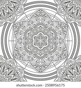 Dibujo de Vector para libro de colorear. Patrón floral geométrico. Dibujo de contorno sobre un fondo blanco. Mandala.