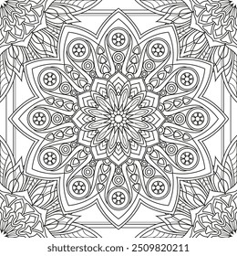 Dibujo de Vector para libro de colorear. Patrón floral geométrico. Dibujo de contorno sobre un fondo blanco. Mandala.