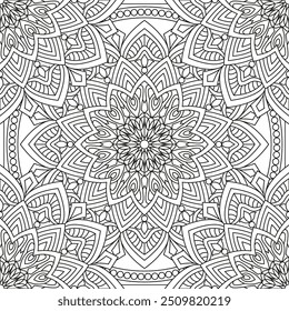 Vector drawing for coloring book. Geometric floral pattern. Contour drawing on a white background. Mandala.