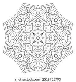 Dibujo de Vector para libro de colorear. Página de libro para colorear de mandala de patrón floral geométrico, diseño de Vector, diseño de tatuaje, arte de pared, arte de mandala simple, diseño para un Fondo de pantalla Camisa de pintura y azulejo Pegatina