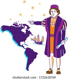 vector drawing of Columbus and the map of America