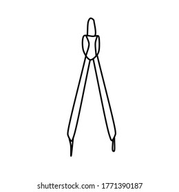 Vector drawing of a compass in Doodle style. A linear sketch of a compass is isolated on a white background. Tools for school and drawing.