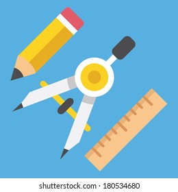 Vector Drawing Compass Pencil and Ruler Icon Web Design Concept