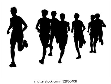 Vector drawing competition on the run. Silhouettes on a white background