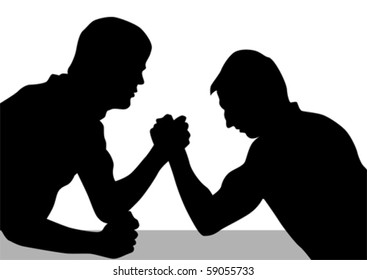 Vector drawing competitions armwrestling. Silhouettes of two men