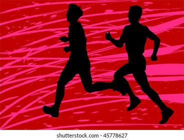 Vector drawing competitions in running. Silhouettes of two boys running