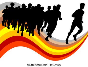 Vector drawing competitions in running. Silhouettes of crowd running