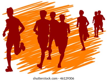 Vector drawing competitions in running. Silhouettes of boys running