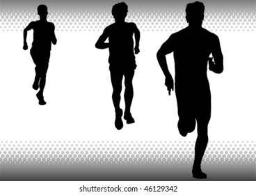 Vector drawing competitions in running. Silhouettes of three boys running