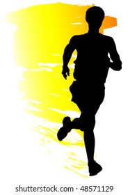 Vector drawing competitions in running. Silhouettes of boys running