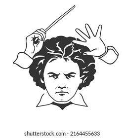 vector drawing composer conducting an orchestra