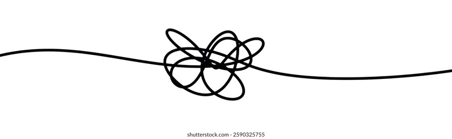  vector drawing of the concept of entanglement and disorderly knot by hand in one continuous line on white background