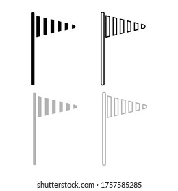 Vector drawing cone windsock, silhouette and contour, color black and gray flat style