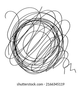 Vector drawing confusion of thoughts. The flow of thoughts, emotions, consciousness. The concept of coaching, psychoanalysis, therapy. Line drawn in doodle style