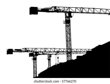 Vector drawing of construction of modern buildings and equipment