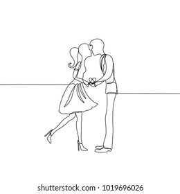 vector drawing of continuous lines, a pair of lovers. gives a heart