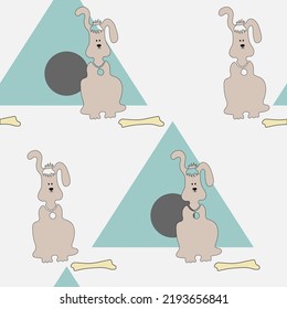 Dibujo vectorial con un contorno de un perro marrón de dibujos animados para un diseño de tela para bebés, papel pintado, papel envolvente, huella de libro de recortes. Patrón sin brillo en un fondo blanco.