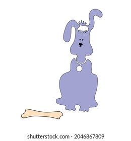 Vector drawing with a contour of a cartoon gray dog for a print on baby clothes