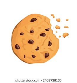 Vector drawing of cookies with chocolate on a white background. Bitten cookies with crumbs. Chocolate Drop Cookies.