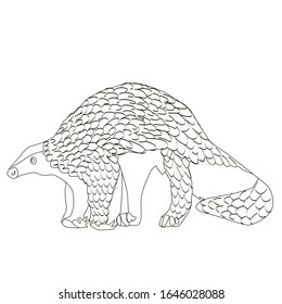 Vector Drawing Of Coronavirus Pangolin Outline Style On A White Isolated Background.