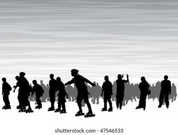 Vector drawing couple athletes on skates