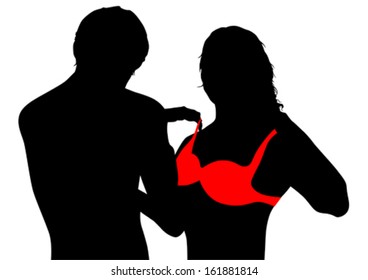 Vector dibujando parejas enamoradas y sujetador rojo. La liberación de propiedades está adjunta al archivo