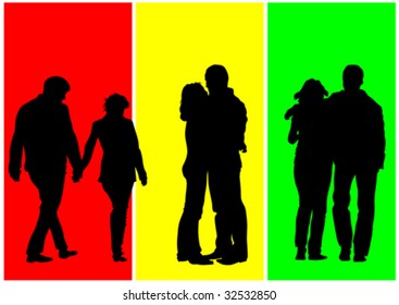 Parejas de dibujo vectorial. Siluetas sobre un fondo de color