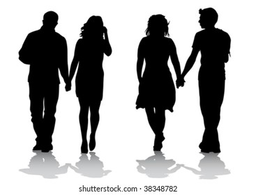 Parejas de dibujo vectorial. Siluetas sobre un fondo de color