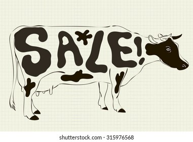 Vector drawing of the cow with spots