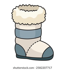 A vector drawing of a cozy blue Ugg boot with a soft and fluffy interior.