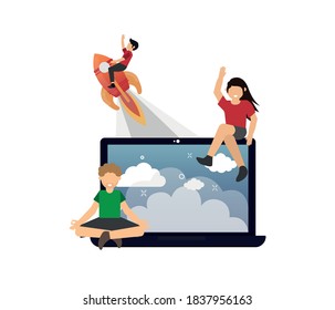 Vector drawing. Creative teamwork. People Internet lifestyle.