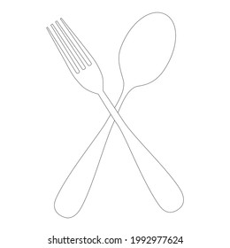 Vector drawing cross forks and spoons. In black and white on a white isolated background. 
