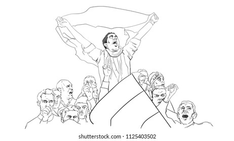 Vector drawing of crowds celebrating political victory, Demonstration of people, pride march