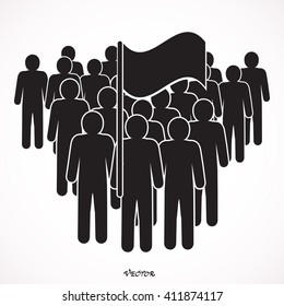 Vector drawing crowds with flags.