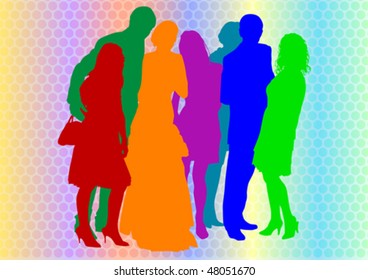 Vector drawing crowds on holiday. Silhouettes of men and women