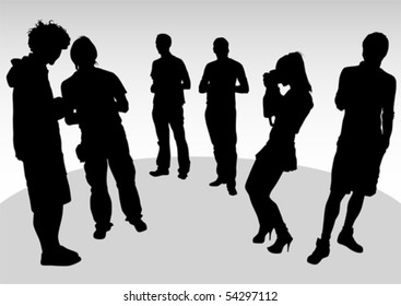 Vector drawing crowds of photo. Silhoutte of people